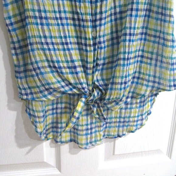 C&C California Mirage Waist-Tie Sleeveless Crinkle Shirt Top Size M Hi-Low Hem - Picture 4 of 10